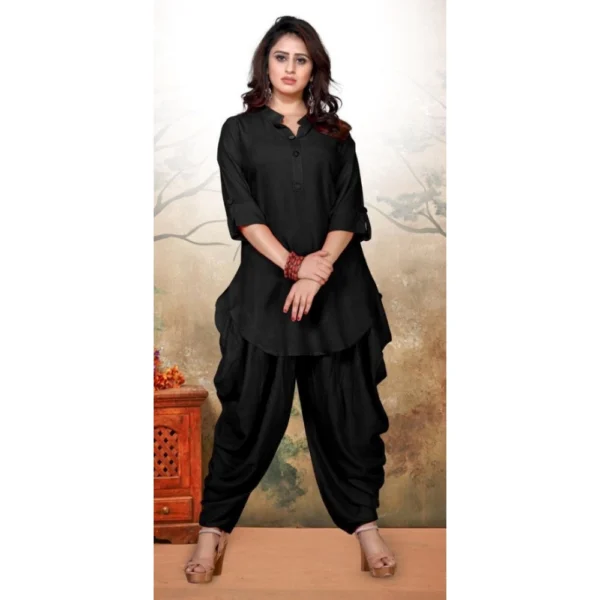 Women's Rayon Kurta Set With Bottom (Color:Black, Material:Rayon)