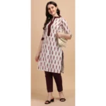 Women's Cotton Kurta Set With Bottom (Color:Red, Material:Cotton)