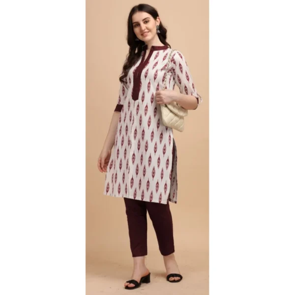 Women's Cotton Kurta Set With Bottom (Color:Red, Material:Cotton)