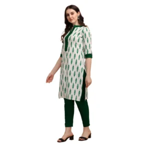 Women's Cotton Kurta Set With Bottom (Color:Green, Material:Cotton)