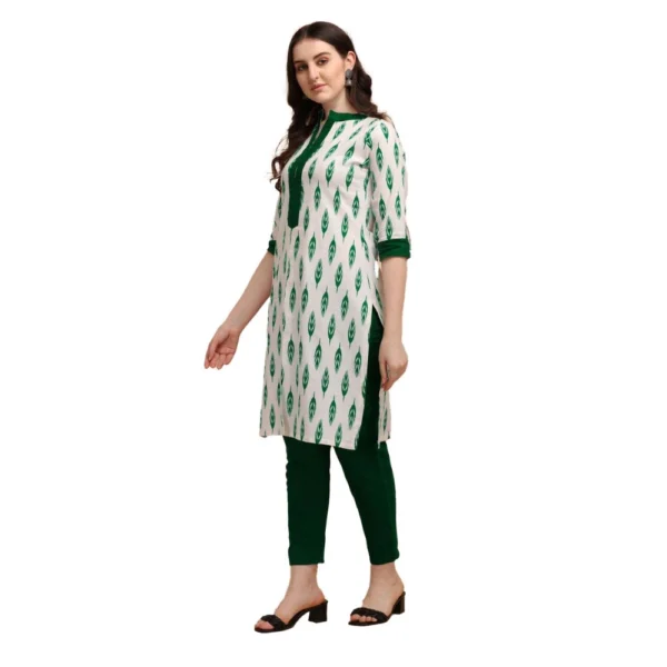 Women's Cotton Kurta Set With Bottom (Color:Green, Material:Cotton)