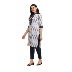 Women's Cotton Kurta Set With Bottom (Color:Blue, Material:Cotton)