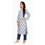Women's Cotton Kurta Set With Bottom (Color:Blue, Material:Cotton)