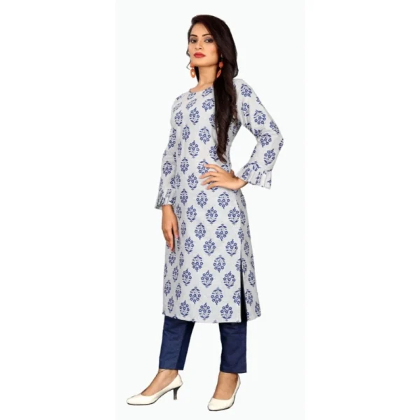 Women's Cotton Kurta Set With Bottom (Color:Blue, Material:Cotton)