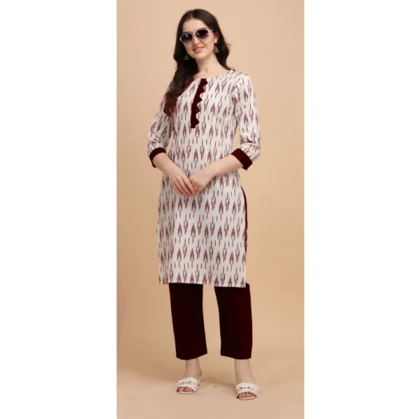Women's Cotton Kurta Set With Bottom (Color:Red, Material:Cotton)