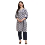 Women's Cotton Kurta Set With Bottom (Color:Blue, Material:Cotton)