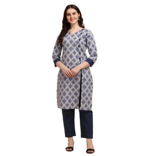 Women's Cotton Kurta Set With Bottom (Color:Blue, Material:Cotton)