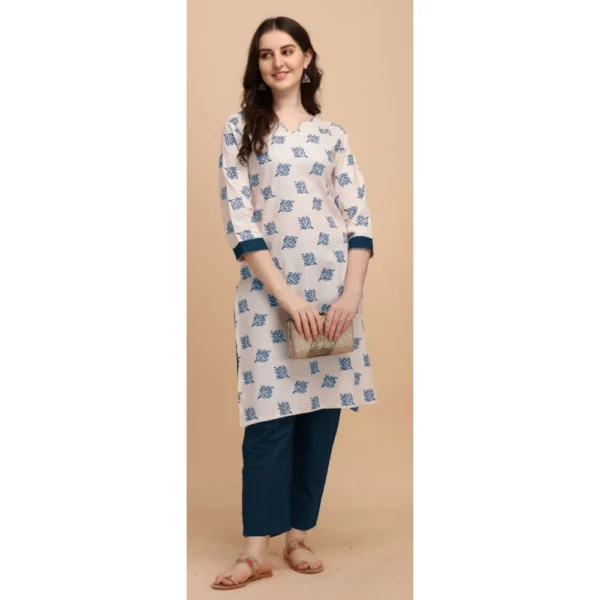 Women's Cotton Kurta Set With Bottom (Color:Blue, Material:Cotton)