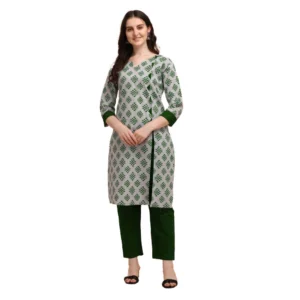 Women's Cotton Kurta Set With Bottom (Color:Green, Material:Cotton)