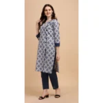 Women's Cotton Kurta Set With Bottom (Color:Blue, Material:Cotton)