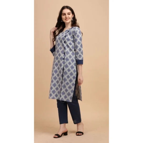 Women's Cotton Kurta Set With Bottom (Color:Blue, Material:Cotton)