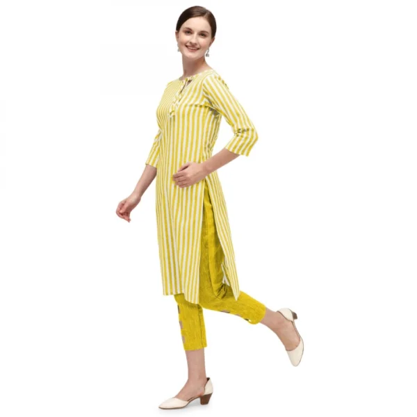 Women's Cotton Kurta Set With Bottom (Color:Yellow, Material:Cotton)