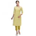 Women's Cotton Kurta Set With Bottom (Color:Yellow, Material:Cotton)