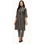 Women's Cotton Kurta Set With Bottom (Color:Grey, Material:Cotton)