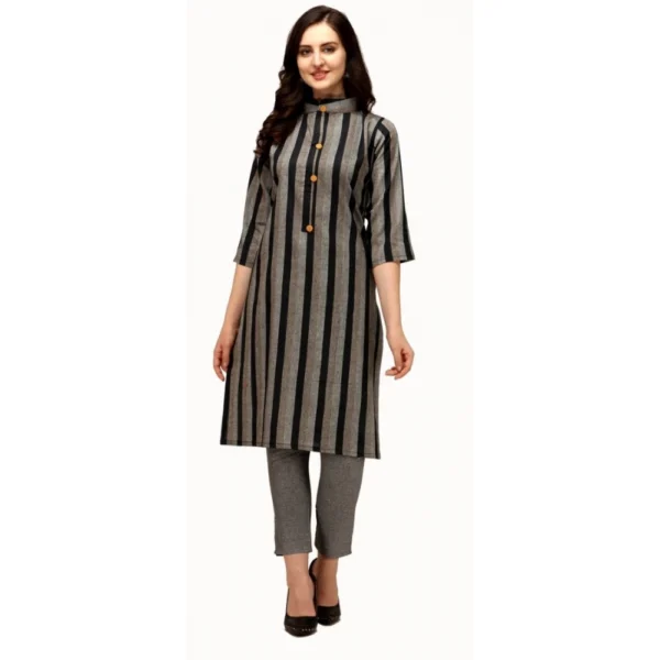 Women's Cotton Kurta Set With Bottom (Color:Grey, Material:Cotton)