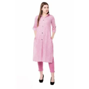 Women's Cotton Kurta Set With Bottom (Color:Pink, Material:Cotton)