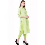 Women's Cotton Kurta Set With Bottom (Color:Green, Material:Cotton)