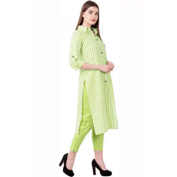Women's Cotton Kurta Set With Bottom (Color:Green, Material:Cotton)