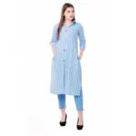 Women's Cotton Kurta Set With Bottom (Color:Blue, Material:Cotton)
