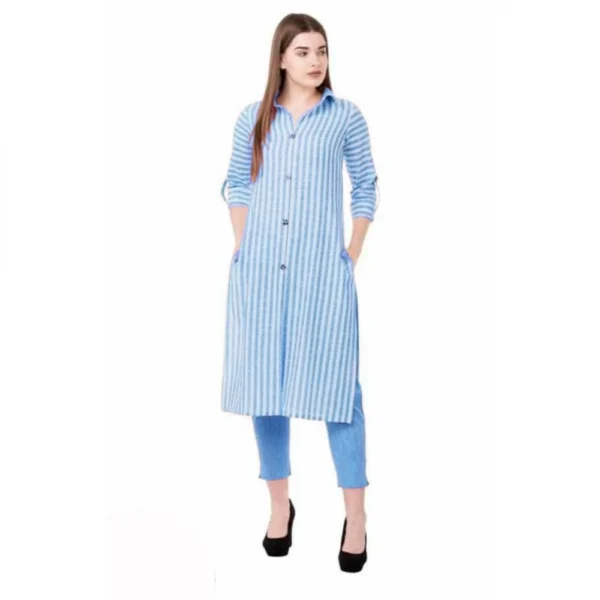 Women's Cotton Kurta Set With Bottom (Color:Blue, Material:Cotton)