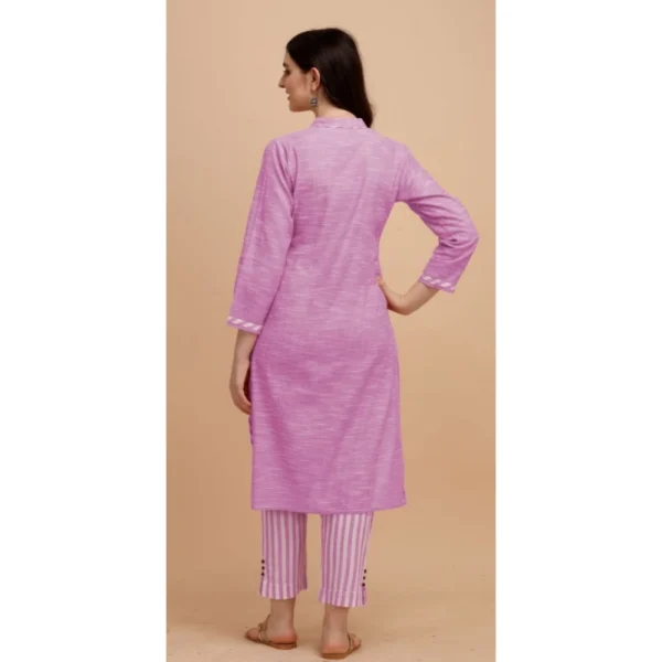 Women's Cotton Kurta Set With Bottom (Color:Pink, Material:Cotton)