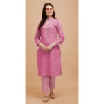 Women's Cotton Kurta Set With Bottom (Color:Pink, Material:Cotton)