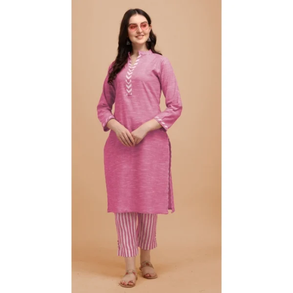 Women's Cotton Kurta Set With Bottom (Color:Pink, Material:Cotton)