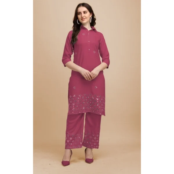 Women's Rayon Kurta Set With Bottom (Color:Maroon, Material:Rayon)