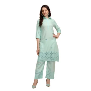 Women's Rayon Kurta Set With Bottom (Color:LRama, Material:Rayon)