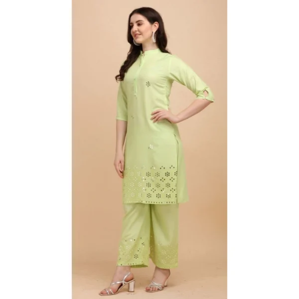 Women's Rayon Kurta Set With Bottom (Color:LPista, Material:Rayon)