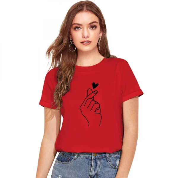 Women's Cotton Western Wear T Shirt (Red)