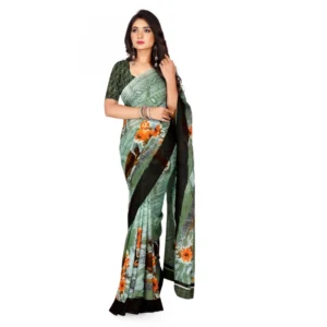 Women's Faux Georgette Saree With Blouse (Light Green, 5-6Mtrs)