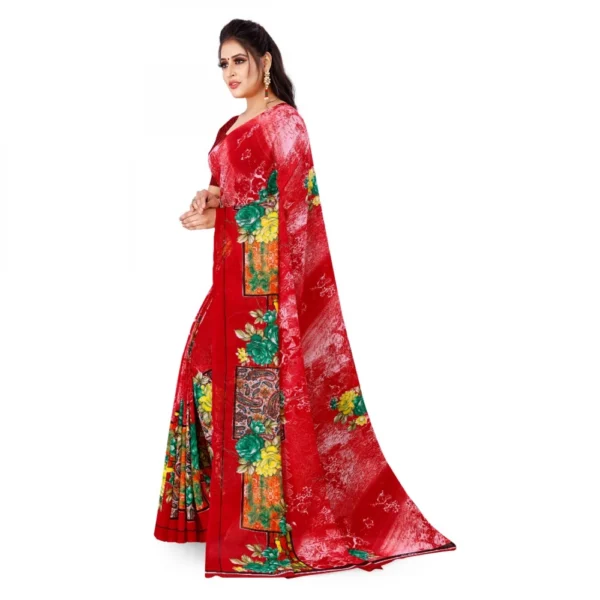Women's Faux Georgette Saree With Blouse (Red, 5-6Mtrs)
