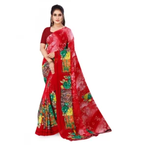 Women's Faux Georgette Saree With Blouse (Red, 5-6Mtrs)