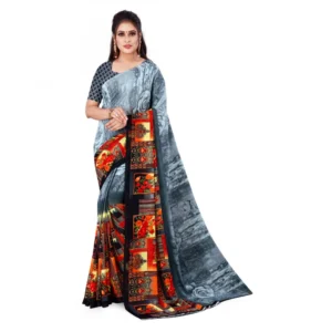 Women's Faux Georgette Saree With Blouse (Grey, 5-6Mtrs)