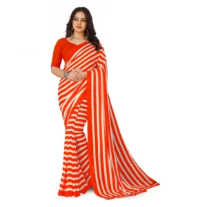 Women's Faux Georgette Saree With Blouse (Orange, 5-6Mtrs)