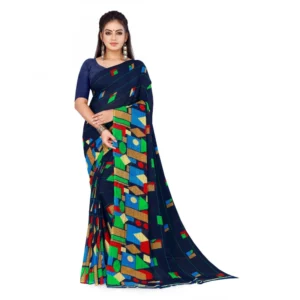 Women's Faux Georgette Saree With Blouse (Blue, 5-6Mtrs)