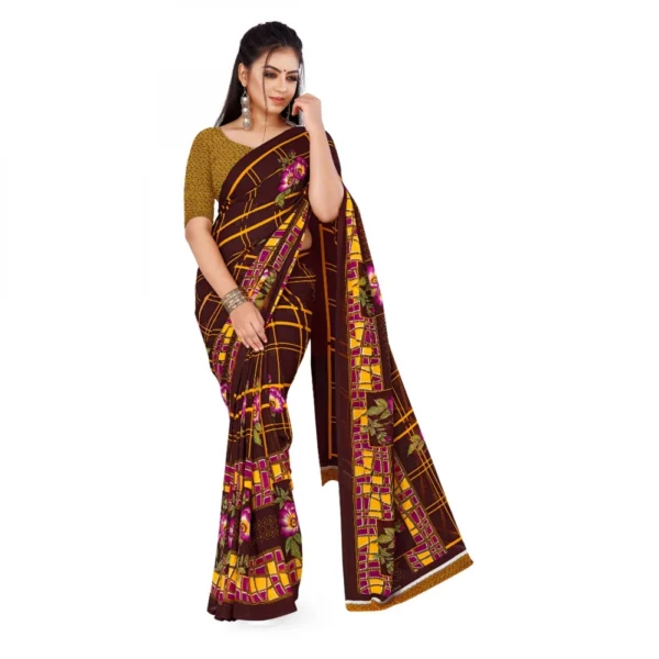 Women's Faux Georgette Saree With Blouse (Yellow, 5-6Mtrs)