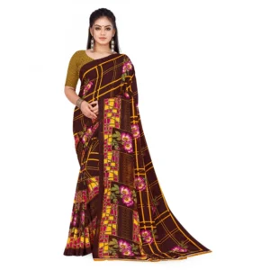 Women's Faux Georgette Saree With Blouse (Yellow, 5-6Mtrs)