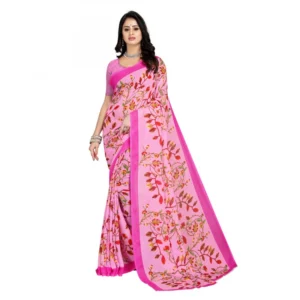 Women's Faux Georgette Saree With Blouse (Pink, 5-6Mtrs)
