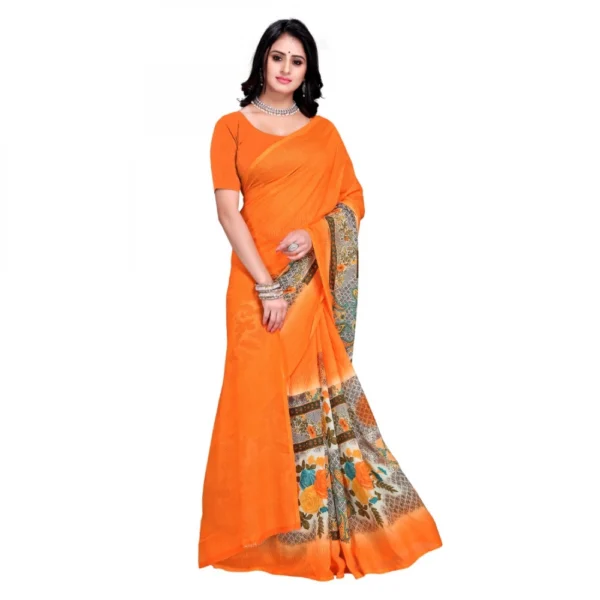Women's Faux Georgette Saree With Blouse (Orange, 5-6Mtrs)