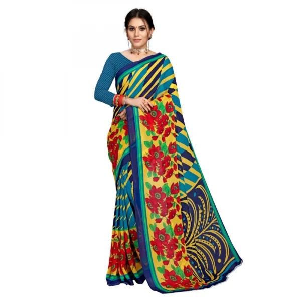 Women's Faux Georgette Saree With Blouse (Multicolor, 5-6Mtrs)