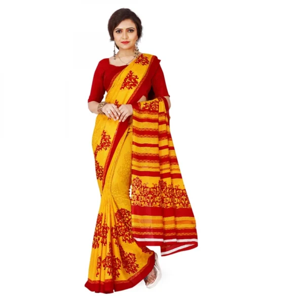 Women's Faux Georgette Saree With Blouse (Yellow, 5-6Mtrs)