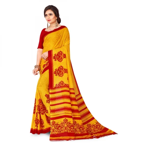 Women's Faux Georgette Saree With Blouse (Yellow, 5-6Mtrs)
