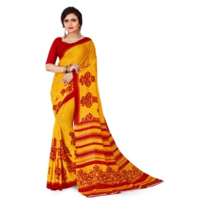 Women's Faux Georgette Saree With Blouse (Yellow, 5-6Mtrs)