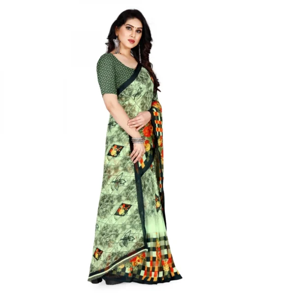 Women's Faux Georgette Saree With Blouse (Light Green, 5-6Mtrs)