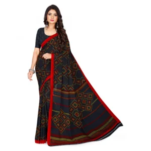 Women's Faux Georgette Saree With Blouse (Dark Blue, 5-6Mtrs)