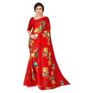 Women's Faux Georgette Saree With Blouse (Red, 5-6Mtrs)