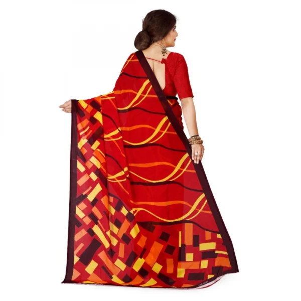Women's Faux Georgette Saree With Blouse (Red, 5-6Mtrs)