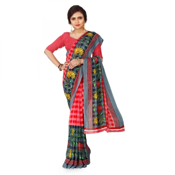 Women's Faux Georgette Saree With Blouse (Red, 5-6Mtrs)
